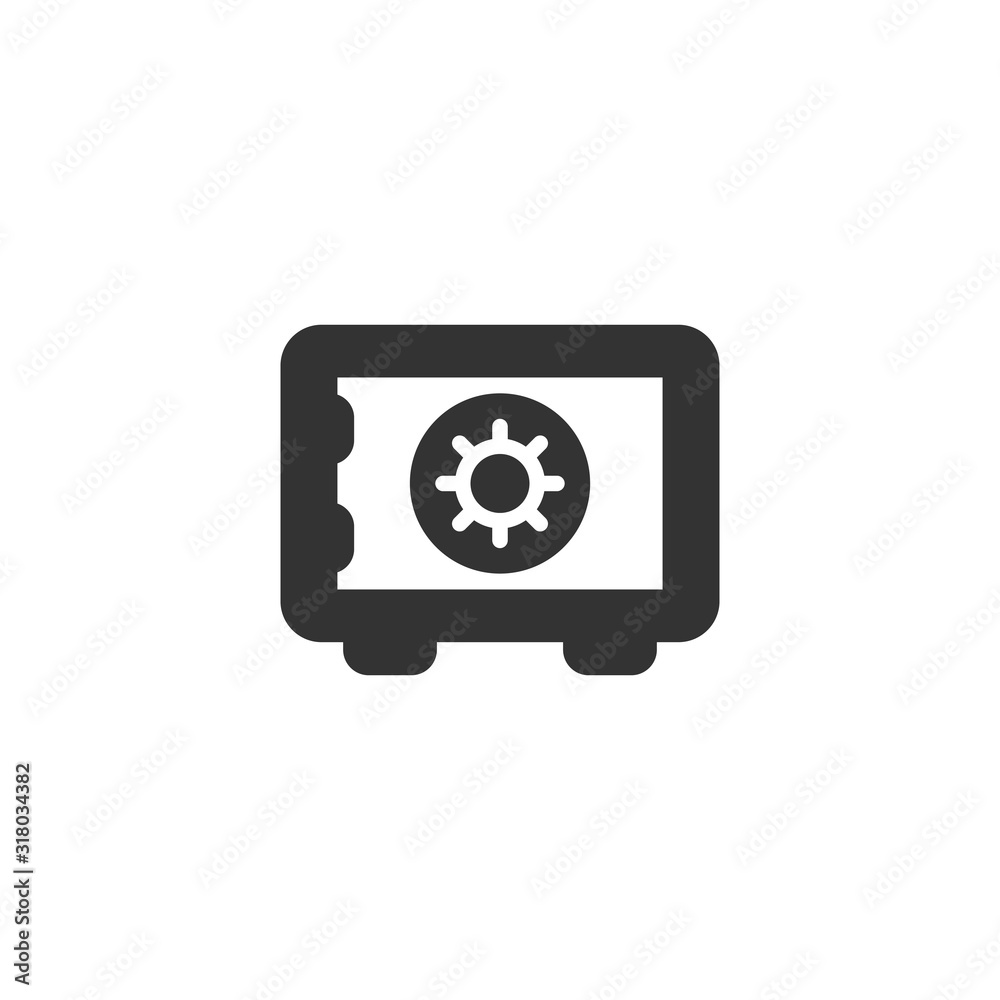 Safe money icon in flat style. Strongbox vector illustration on white isolated background. Finance security business concept. Safe money icon in flat style. Strongbox vector illustration on white isolated background. Finance security business concept.