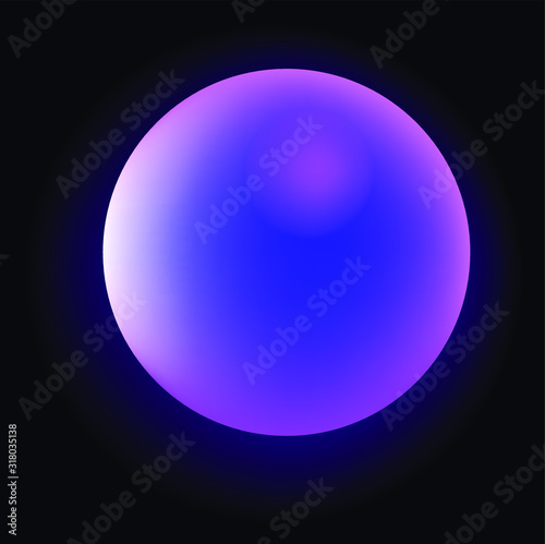 Glowing neon sphere on dark background. Retrowave and synthwave style illustration.