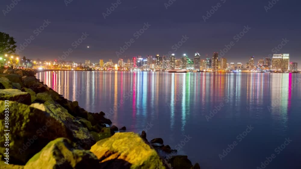 Time Lapse of downtown San Diego. Planes can be seen going in for a landing at San Diego International Airport.