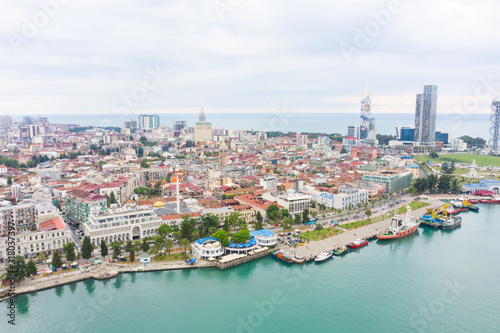 Panoramic view of Batumi, Georgia. View of the center of Batumi and the promenade and the beach. The capital of Adjara, Georgia
