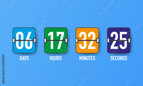 Countdown timer. Clock counter. Mechanical scoreboard. Vector template for your design.