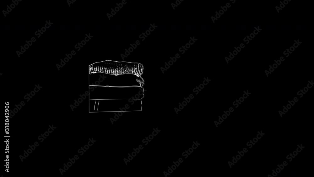 Self drawing sketch animation of stacked knitting, scarfs, sweaters, clothes. Copy space. White Black background. Self drawing sketch animation of stacked knitting, scarfs, sweaters, clothes. Copy space. White Black background.