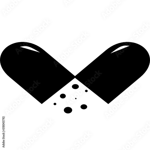 Medical black pills icon isolated on the white background. Medicine, pharmacy, hospital  of drug. Medication, pharmaceutics concept. Vector illustration. Drugs flat icon: pill, capsule.