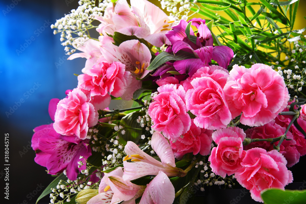 Fototapeta premium Composition with bouquet of freshly cut flowers