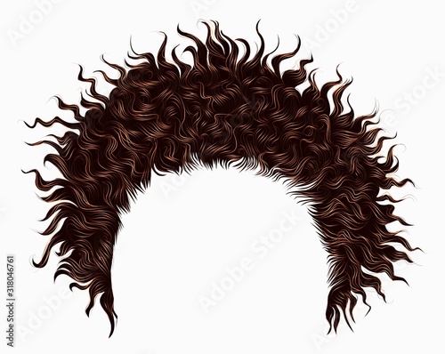 trendy curly disheveled african brown hair  .  realistic  3d . fashion beauty style .unisex women  men