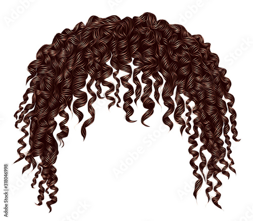 trendy curly disheveled african Brown hair  .  realistic  3d . fashion beauty style . unisex women  men.afro