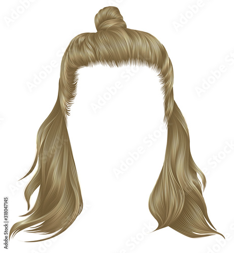 trendy hairs  blond colors .  kare with hun. beauty fashion.HALF-BUN