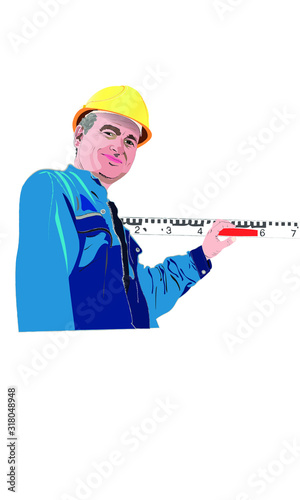 Bauarbeiter mit Lineal Construction worker with ruler