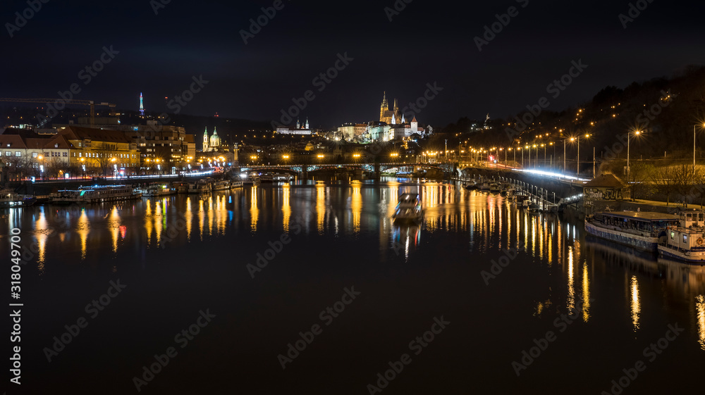 River Vlatva in Prague at night.