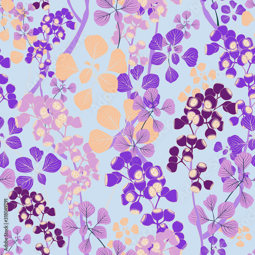 Violet Leaf Seamless Romantic Vector Background