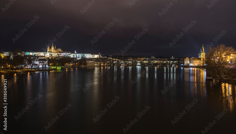 Night view of the river Prague.