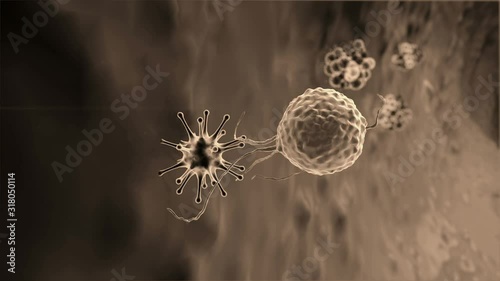 virus attacked by lymphocytes, Cancer cell and Lymphocytes, T-lymphocytes attack a migrating cancer cell, Cancer cell attacked by lymphocytes, Macrophage attack of the cells photo