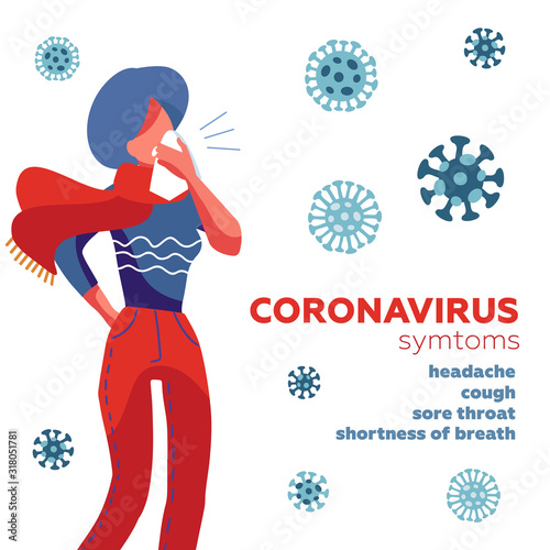 Coronavirus Symptoms, Mers Cov is a common virus that causes an infection in your nose, sinuses, or upper throat. Middle East respiratory syndrome coronavirus Sign. Woman sneezing in handkerchief