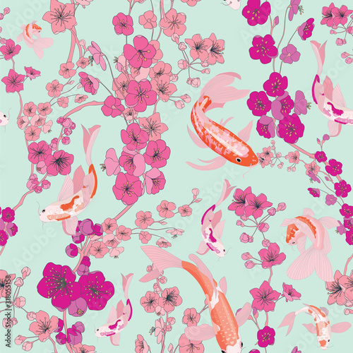 Seamless Cherry Bloom Vector Flower Pattern Asian Sakura Design