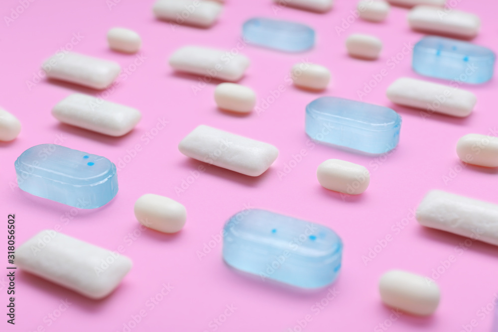 Different chewing gums on color background Different chewing gums on color background