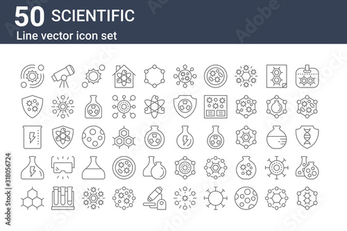set of 50 scientific icons. outline thin line icons such as cell, cellular, chemistry, chemistry, immune system, telescope
