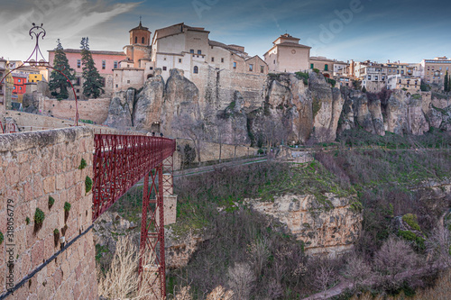 Medieval city of Cuenca and its access bridge crossing the Huecar river. europe spain photo