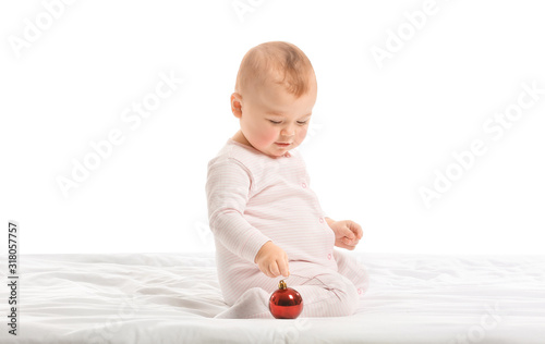 Adorable baby in pink strip...