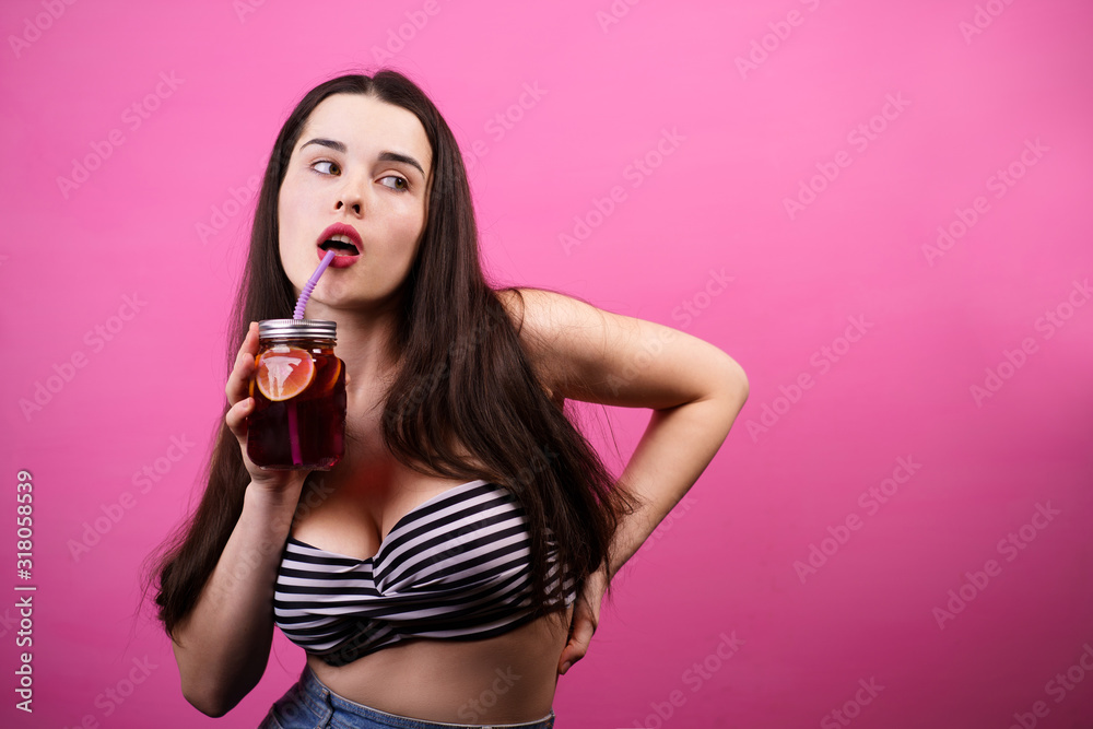Summer vibes, holiday, refreshment. woman drinking lemonade or iced tea from jar. Summer vibes, holiday, refreshment. woman drinking lemonade or iced tea from jar.