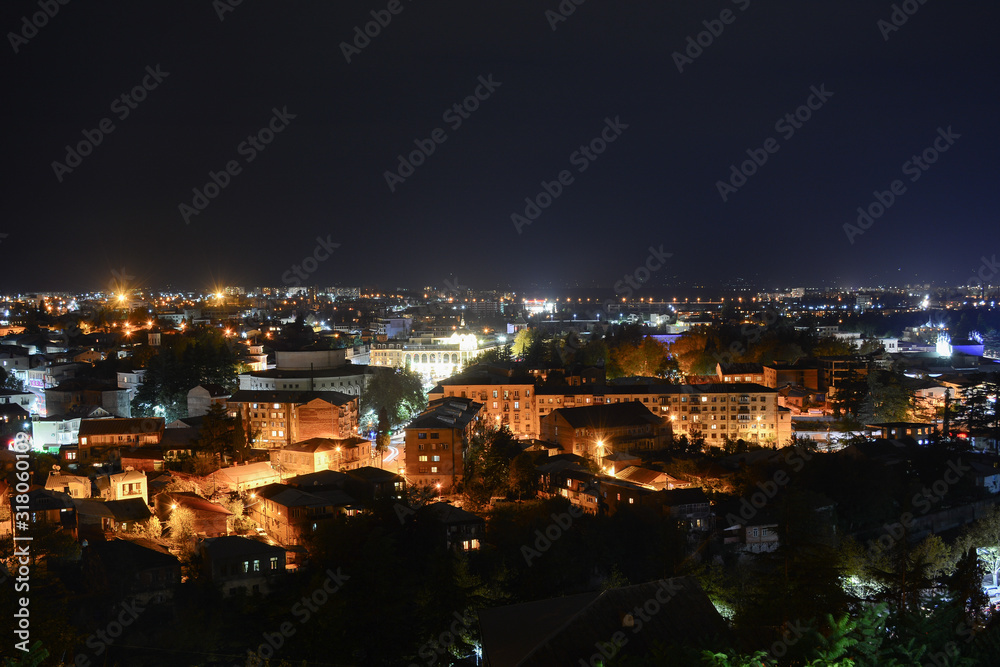 Night view to the city from Bagrati Cathedral in Kutaisi, Georgia