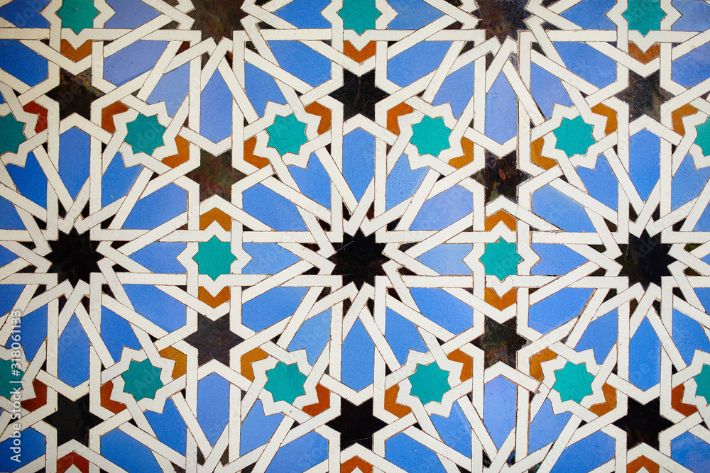 Tile Background in the Alcazar de Sevilla in Spain - obrazy, fototapety, plakaty 