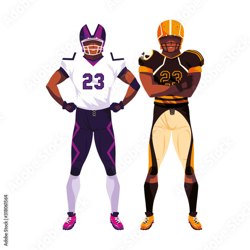 men players american football on white background