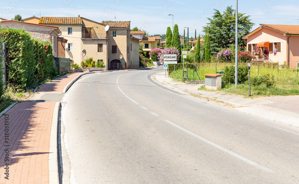 A paved road in Porcari town, Province of Lucca, Tuscany, Italy