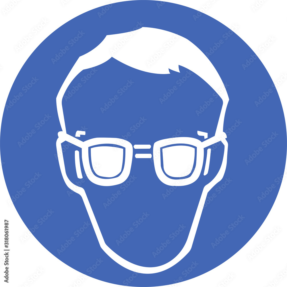 work in safety glasses safety sign, vector illustration Stock Vector