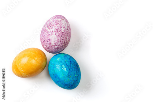 Different easter eggs on white background