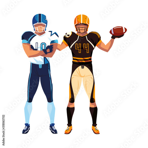 men players american football on white background