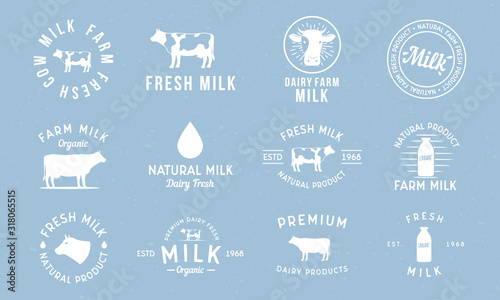 Obraz na płótnie Dairy and milk products labels, emblems and logos