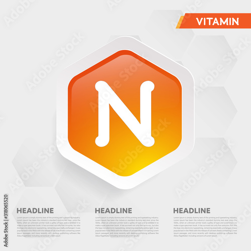 Vitamin N icon Drop collection set golden drop Vitamin complex Medical heath Vector illustration