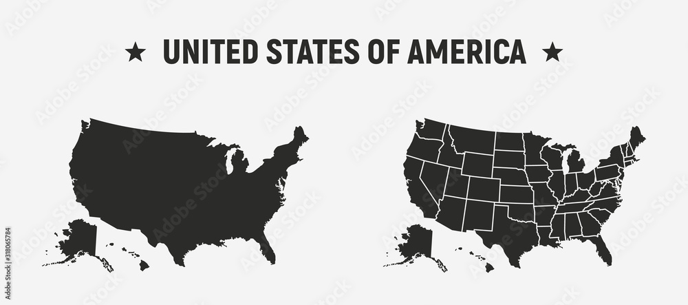 USA blank map and USA map with states. Set of 2 USA maps. Poster maps ...