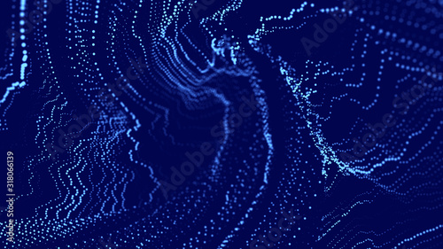 Futuristic particles background. Digital background with connected blue dots. Big data visualization. 3d rendering.