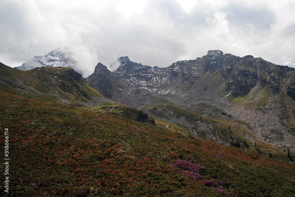 Hochstein peak in the clouds, Tauern Mountains, Austria Hochstein peak in the clouds, Tauern Mountains, Austria