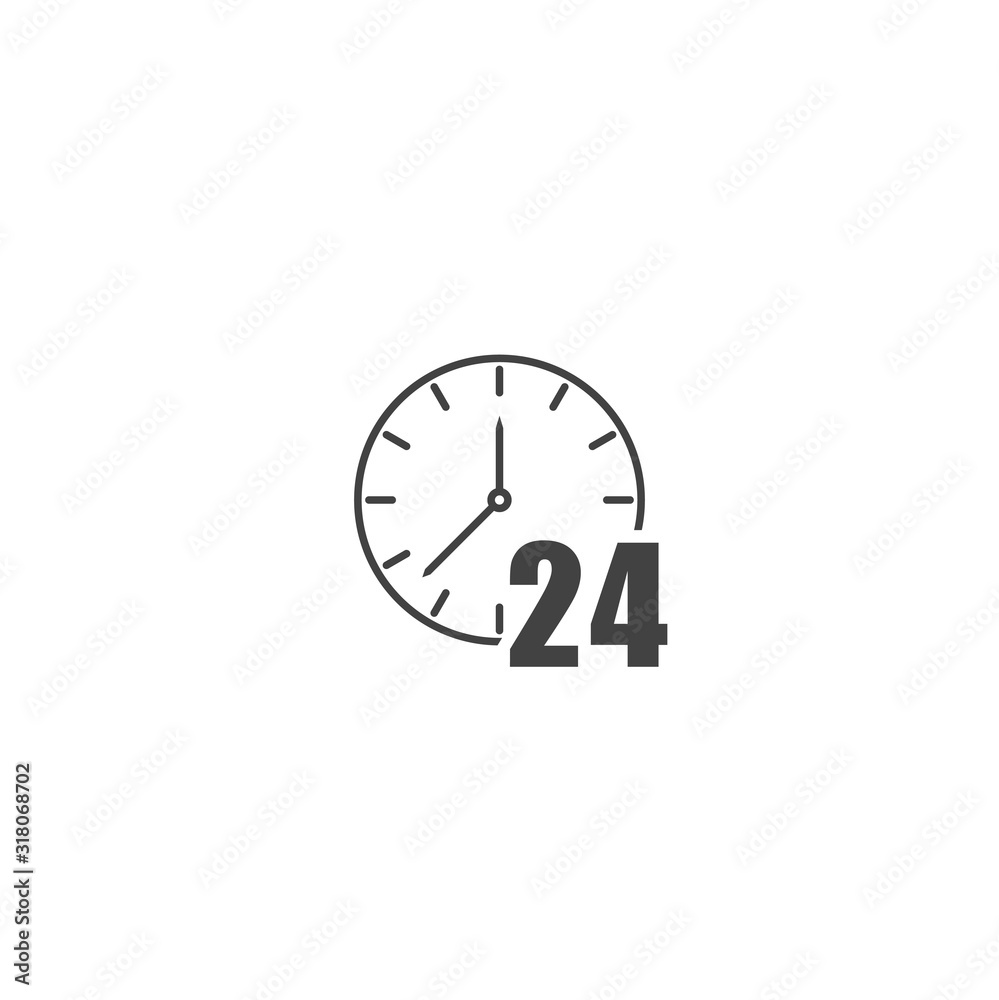 Vector icon of a clock. 24 hours. Vector illustration clock on white isolated background. Layers grouped for easy editing illustration. For your design. Vector icon of a clock. 24 hours. Vector illustration clock on white isolated background. Layers grouped for easy editing illustration. For your design.