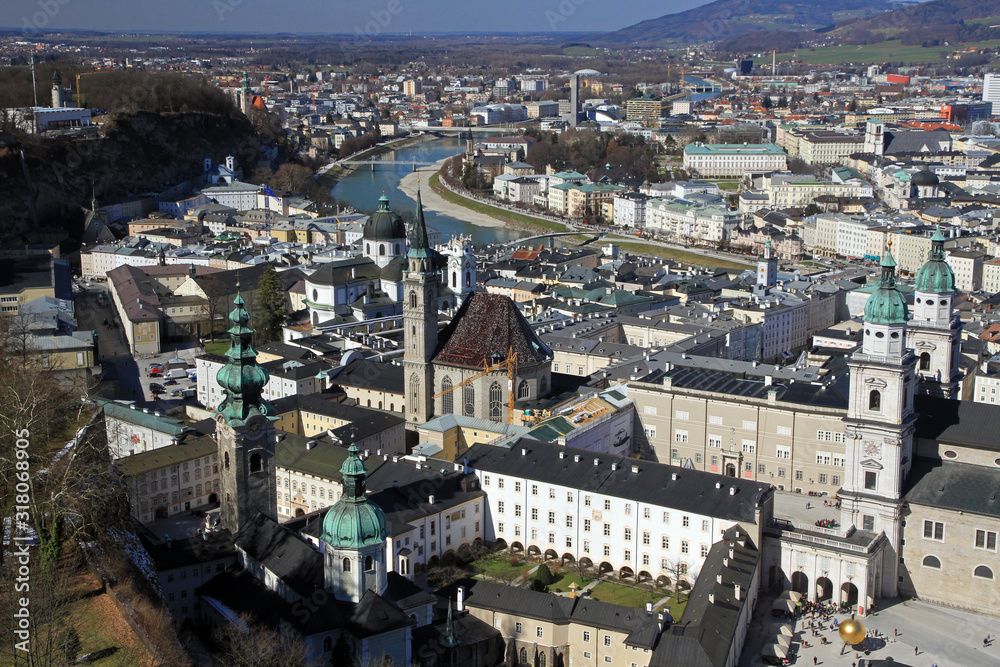 Aerial view of Old Town in Salzburg, Austria