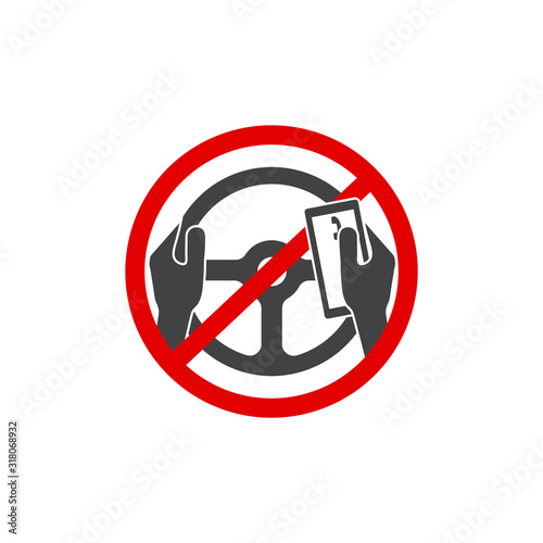 Vector icon prohibition of the use of the phone by the driver.You can t call, talk about the phone and write text messages on white background.