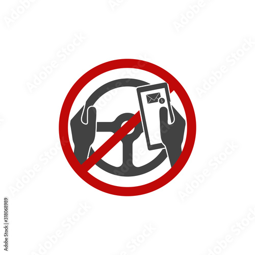 Vector icon prohibition of the use of the phone by the driver.You can t call, talk about the phone and write text messages on white background.