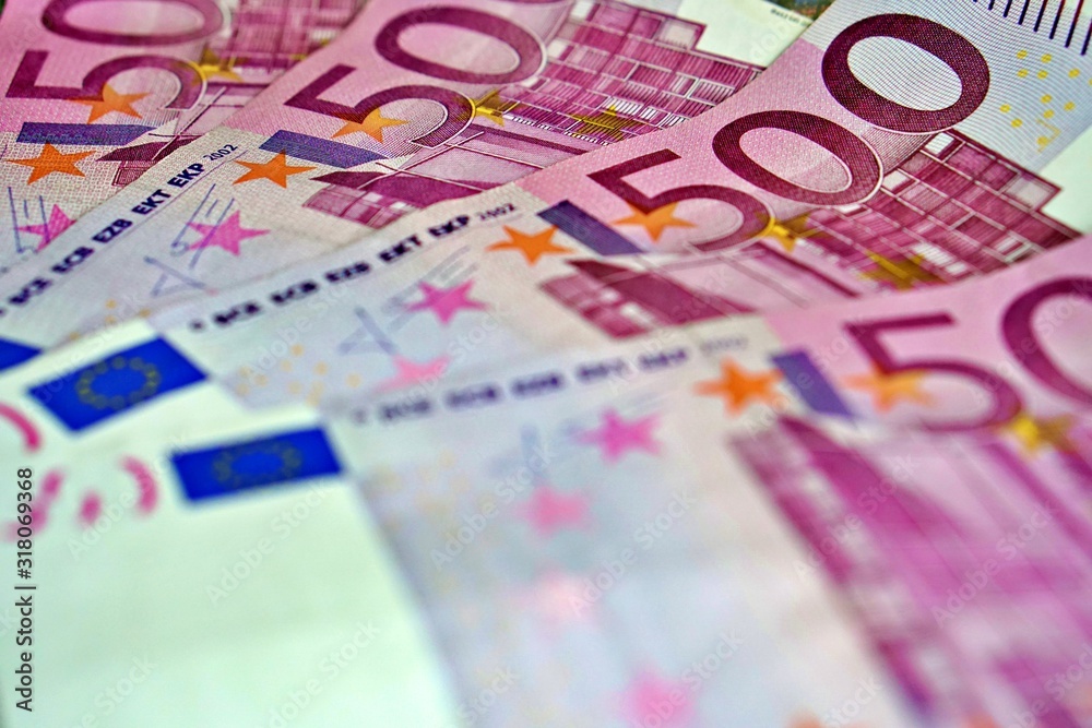 United country's payment system - euro money cash background, pile of paper euro banknotes.