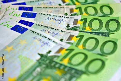 United country's payment system - euro money cash background, pile of paper euro banknotes.