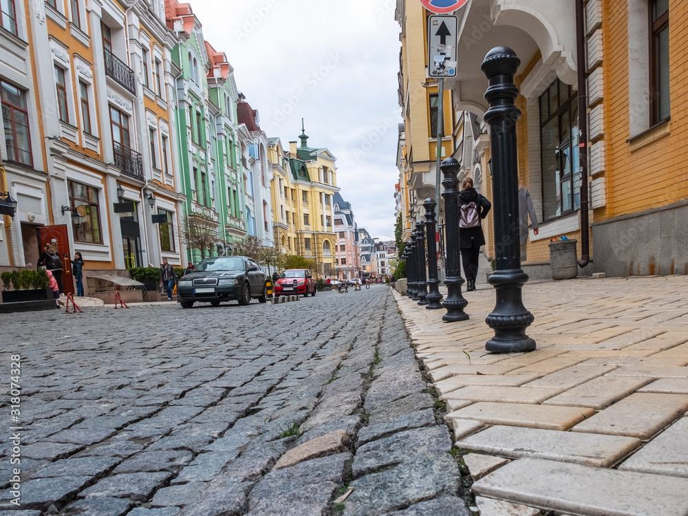 Obraz premium Beautiful Europe City street with colorful houses and a stone road