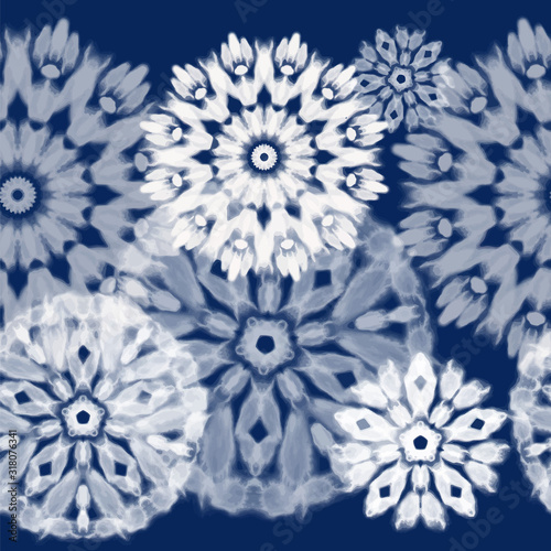 Seamless pattern Shibori in Indigo color. Digital Quilting Arts. Tie-dye. Tied and dyed - is a manual resist dyeing technique, of Japanese artisan design which produces patterns on fabric