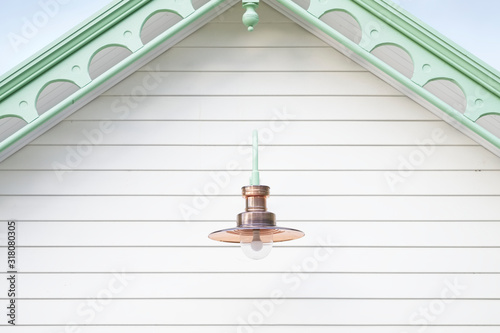Billede på lærred Copper lamp light and large glass blue in lantern from victorian design vintage