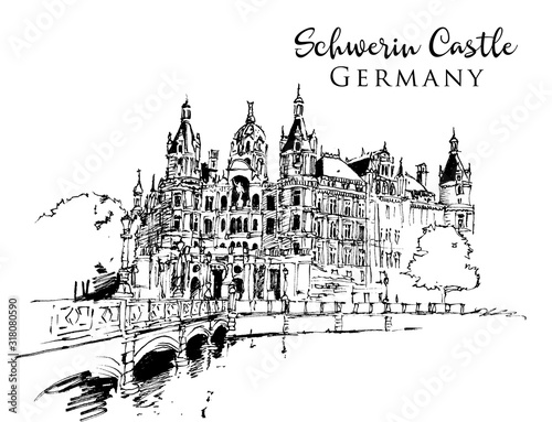 Drawing sketch illustration of the Schwerin Castle