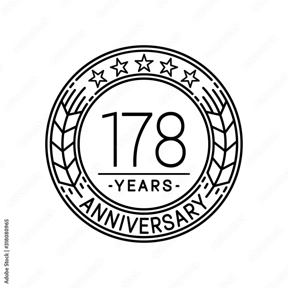 178 years anniversary logo template. 178th line art vector and illustration.