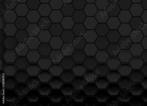 Abstract black 3d hexagon background design; dark honeycomb grid pattern 3d rendering, 3d illustration