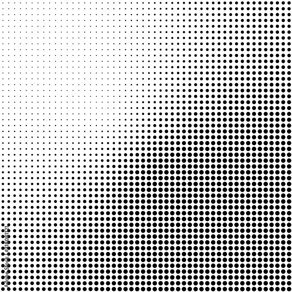 Abstract halftone background in black and white. Dotted vector pattern