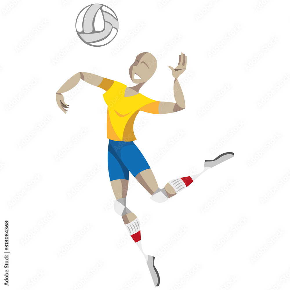 Illustration represents a person playing volleyball, jumping to take a cut. Ideal for educational, sports and institutional materials