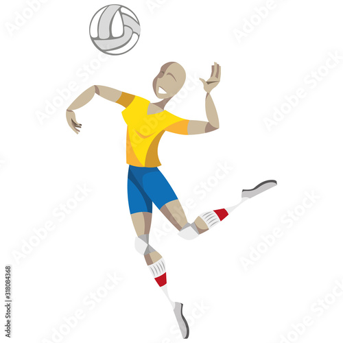 Illustration represents a person playing volleyball, jumping to take a cut. Ideal for educational, sports and institutional materials